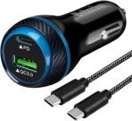 Type C Super Fast Charger Car 45W, [PD/PPS+QC] Dual Fast Charging Car Cigarette Lighter Adapter Compatible with Samsung S25/S24/S23, iPhone 16/15 Pro Max, Pixel 9 – 4FT Type C Cord