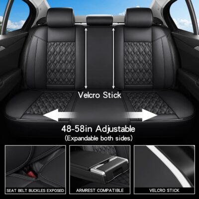 Seat Covers,Car Seat Covers Full Set, Car Seat Covers Front Seats Back Seat Cover,Faux Leather Seat Covers for Cars, Black Car Seat Cover, Waterproof, Non-Slip Car seat Cover, 5Seaters. - Image 8