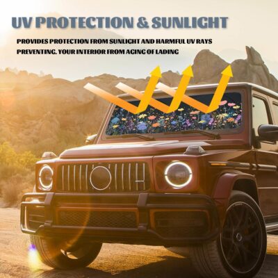 Wild Flower Car Windshield Sunshades Colorful Floral Boho Retro Heatshield Front Window Car Sun ​Shade Windshield Blocks UV Rays Sun Visor Protector for Car Sedan Truck SUV Accessories 59"L x 31.5"W - Image 5