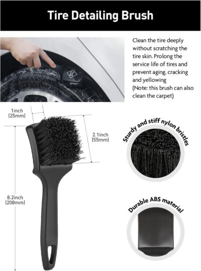 Fantasticlean 7PCS Car Wheel Cleaning Pro Kit, Tire Brush, Soft-bristled Rim Brush, Microfiber Flat Wheel Brush, Double-Ended Detailing Brush, Detailing Pads, Scratch-Free & Multipurpose - Image 4