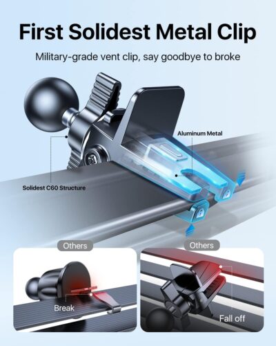 andobil 2026 Upgraded Car Phone Holder Mount, Military-Grade Phone Holders for Your Car Vent Ultra-Stable Metal Clip Universal 360° Cell Phone Car Mount for iPhone 17 Pro Max 16/15/14/13/12/ Samsung - Image 2