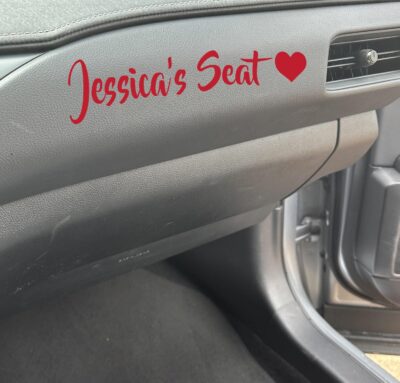 Design Your Own Girlfriends Wifes Seat Passenger Princess Vinyl Name Decal Sticker for Cars, Trucks, Dashboard, Door Handles, Windows, and Vehicles (Glitter Colors Available) - Image 2