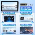 4GB+64GB, 8 Core Qualcomm Car Stereo Radio for Hyundai Santa Fe 2006-2012 Android 13 Wireless CarPlay Android Auto 9 Inch IPS Touchscreen GPS Navigation Bluetooth 5.1 DSP WiFi AHD Backup Camera SWC - Image 3