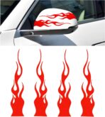 4 PCS Car Flame Reflective Sticker, Waterproof Racing Sports Flame Stripe Decal, Self Adhesive Bumper Decals Safety Stickers for Car Mirror Motorcycle Helmet, Car Accessories (Red)