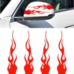 4 PCS Car Flame Reflective Sticker, Waterproof Racing Sports Flame Stripe Decal, Self Adhesive Bumper Decals Safety Stickers for Car Mirror Motorcycle Helmet, Car Accessories (Red)