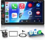 Double Din Car Stereo Bluetooth Wireless Carplay Android Auto-7 inch Touch Screen Car MP5 Player Bluetooth FM, Driauto 2 Din Radio Support MirrorLink, Type-C/SD/USB, Backup Camera, SWC, Video Play