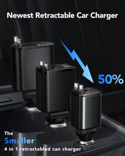 84W Upgraded Retractable Car Charger Adapter for iPhone 17,4 in 1 Fast Charging Car Phone Charger,USB C Car Truck Accessories,Road Trip Essentials Gift for Men for iPhone 17/16/15,Galaxy S26,Pixel 10 - Image 8