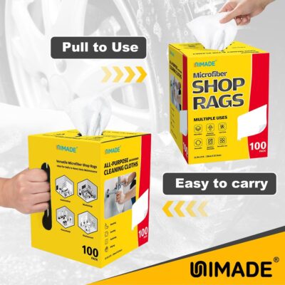 Shop Rags, 100 Sheets Microfiber Cleaning Cloth Commercial Grade Washcloths Lint-Free Bulk Shops Towels for Cars Mechanic Restaurant Garage Housekeeping, 11"x 9", White - Image 6