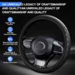 JUSTTOP Car Steering Wheel Cover,14.5"-15" Leather Steering Wheel Cover,Diamond Checkered Design Wheel Protector for Men Women,Anti-Slip Car Accessories,Fits Most Vehicles (Black) - Image 2