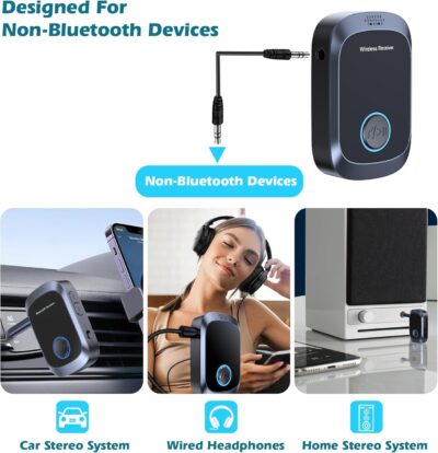 Bluetooth AUX Adapter for Car, Auxiliary Bluetooth Adapter for Car Music & Handsfree Call, 11H Battery Life Wireless Music Receiver for Home Stereo Volume Control, KAIY Wireless Receiver - Image 5