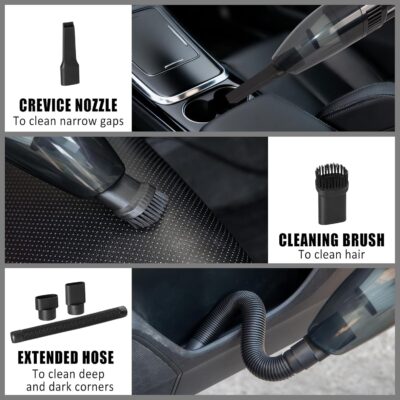 AUTODECO Car Cleaning Kit, Car Vacuum Interior Detailing Cleaner Kit with High Power Handheld Vacuum, Brush Set, Windshield Tool, Duster, Towels, Complete Car Care Tools for Women (Black) - Image 3