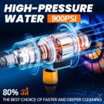 Pressure Washer Battery Powered 3000mAh, Portable Cordless Power Washer 652PSI, Handheld Car Pressure Washer with 6-in-1 Nozzle,17FT Drain Hose, Power Cleaner for Patio Floor Fence Deck Indoor Black - Image 2