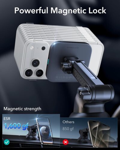 ESR for MagSafe Car Mount Charger, for Magsafe Car Charger, Dashboard Suction Cup Magnetic Car Mount, 360° Rotation, Magnetic Car Phone Holder for iPhone 17e/17/16/15/14/13/12, S26/S25, Fast Charging - Image 5