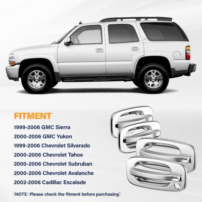 Tutor Auto Chrome Door Handle Covers Compatible with 99-06 Chevrolet Silverado Tahoe Avalanche Suburban | 99-06 GMC Yukon Sierra |02-06 Cadillac Escalade W/O Passenger Side Keyhole - Image 6