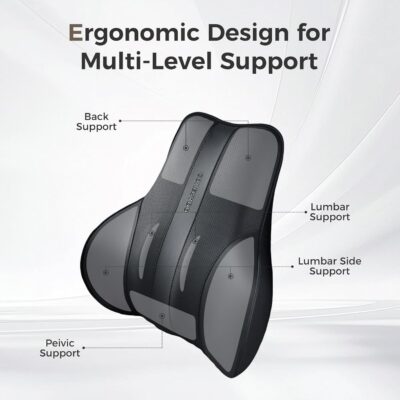 Coverado Lumbar Support Pillow for Car, Ergonomic Memory Foam Back Pillow for Office Chair, New Back Cushion for Pain Relief, PU Leather Car Lumbar Support for Driving Seat - BK - Image 2