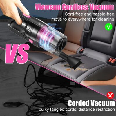Viewsun Car Vacuum Cordless Rechargeable, 8000PA High Power Handheld Vacuum Cleaner with 17PCS Car Cleaning Kit, Pink Auto Accessories for Women Gift - Image 3