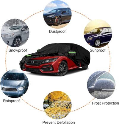 Waterproof Car Cover Replace for 2011-2023 Honda Civic Hatchback, 6 Layers All Weather Custom-fit All Weather Car Covers with Zipper Door & Windproof Bands for Sun Snow Rain Dust Protection - Image 5