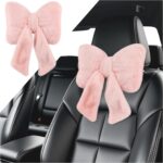 Furry Bow Car Headrest Pillow,Soft & Comfortable Car Neck Pillow for Cars Decorations & Fatigue Relief,Universal Head Rest Pillows for Cars Interior Accessories for Trucks,SUVs (Pink)