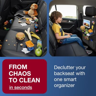 Car Backseat Organizer with Tablet Holder (2-pack) - Updated 2025 Oxford 600D Car Storage Organizer, Foldable Car Tray Kids, Road Trip Essentials, Back Seat Protector Kick Mats, Travel Accessories - Image 2