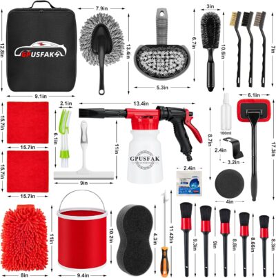 39Pcs Car Wash Cleaning Kit with Foam Gun Sprayer Detailing Brushes Collapsible Bucket Windshield Cleaning Tool Tire Brush Towels Complete Interior Exterior Detailing Set for Car - Image 9
