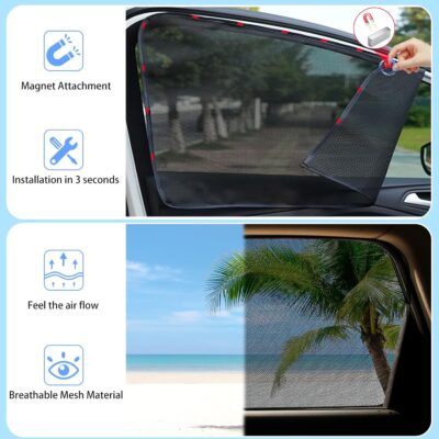 ZATOOTO Car Side Window Sun Shade 4 Pack, Window Shades for Baby Magnetic Mesh Sun Shade Protection from Heat and UV for Sleeping, Camping, Breastfeeding - Image 2