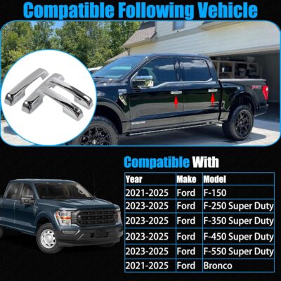 AUCERAMIC Chrome Door Handle Covers for 2021-2025 Ford F150, 2023 2025 F-250/F-350/F-450/F-550 Super Duty, 2021-2025 Ford Bronco, Exterior Door Handle Covers Caps - Image 2