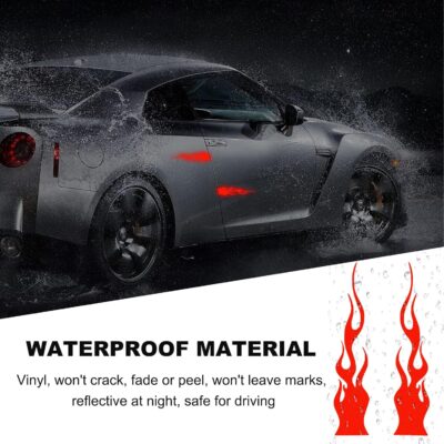 4 PCS Car Flame Reflective Sticker, Waterproof Racing Sports Flame Stripe Decal, Self Adhesive Bumper Decals Safety Stickers for Car Mirror Motorcycle Helmet, Car Accessories (Red) - Image 4