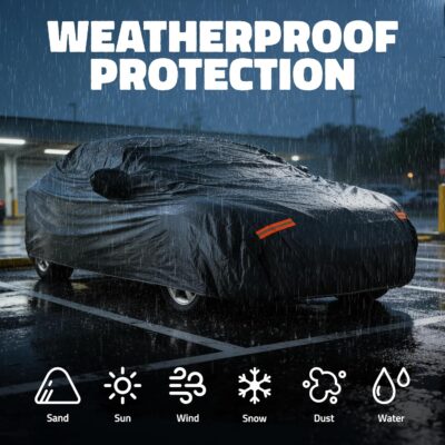 Mockins 190"x75"x47" Midsize Sedan Car Cover Waterproof All Weather Dual-Layer | 250G PVC + Cotton Indoor & Outdoor Car Covers for Automobiles | Heavy Duty Full Exterior Covers w/Buckle Strap & Bag - Image 4