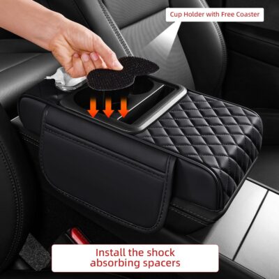 5 in 1 Car Center Console Cover, Armrest Pad with 2 Storage Pockets, Cup Holder, Tissue Box Slot, Phone Holder, Universal Car Interior Organizer (Black) - Image 7