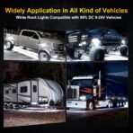 8 Pods White Rock Lights，Aluminum Housing, Waterproof IP68,6500K Pure White Super Bright Underglow, Rock Lights for Trucks, UTV, ATV, SUV, Boats,Each Rock Light Comes with a 15-Foot Extension Cord - Image 8