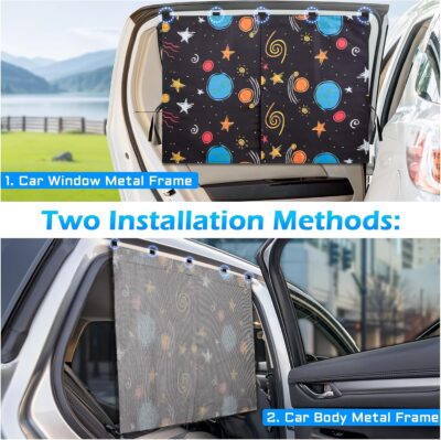 Car Window Shades, 2 Packs Magnetic car Sun Shade for Baby, Double Layers Magnetic Colourful Space Pattern for Full Covers/Half Shade Options, Window Curtains for Heat/UV Protection Sun Block Covers - Image 6