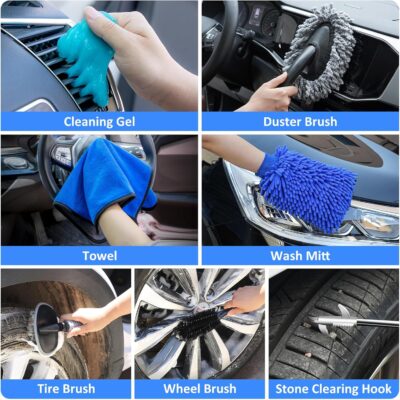 AUTODECO 44Pcs Car Wash Detailing Kit Cleaning Kits with Foam Gun Sprayer Wash Mop with Long Handle Collapsible Bucket Large Wash Mitt Towels Complete Interior Exterior Car Washing Supply Set Blue - Image 7