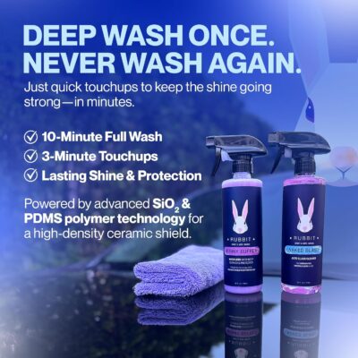 Bunny Buffer Bundle, Waterless SiO2 Ceramic Car Wash & Protect Kit with Auto Body Clean and Protect Spray, Glass Cleaner, & 4 Microfiber Towels, Spray and Wipe Car Detailing Kit, 6 Piece Set - Image 7