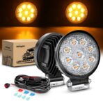 Nilight LED Light Bar 2PCS 4.5 Inch 27W Amber Pods Round Spot Lighting Off Road Fog Driving Roof Bar Bumper for SUV Truck with 16AWG Wiring Harness Kit 2 Leads