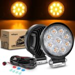 Nilight LED Light Bar 2PCS 4.5 Inch 27W Amber Pods Round Spot Lighting Off Road Fog Driving Roof Bar Bumper for SUV Truck with 16AWG Wiring Harness Kit 2 Leads