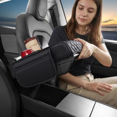 5 in 1 Car Center Console Cover, Armrest Pad with 2 Storage Pockets, Cup Holder, Tissue Box Slot, Phone Holder, Universal Car Interior Organizer (Black) - Image 8
