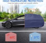 Tesla Model 3 Car Cover Waterproof All Weather, 6 Layers Outdoor Full Exterior Cover Rain Sun UV Snowproof Protection with Zipper Cotton, Mirror Pocket and Charging Port - Image 3