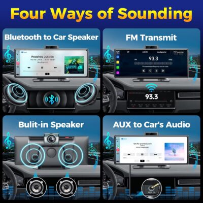 10.26" Wireless Apple CarPlay Android Auto Car Screen - Secure Strong Bracket, 4K Dash Cam, GPS Navigation, HD Touchscreen, AirPlay, Car Stereo, Fits All Vehicles - Image 6