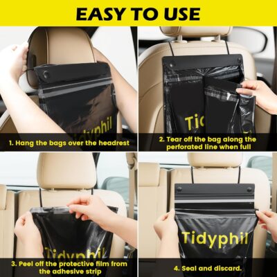 50 PCS Disposable Car Trash Bags Hanging, Leak-proof, Odor Seal. 2 Gallon Car Garbage Bags, Big Capacity. Independent of Car Trash Can, Easy Stick-On Car trash Bin for Car, SUV, Truck, Stroller. Black - Image 6
