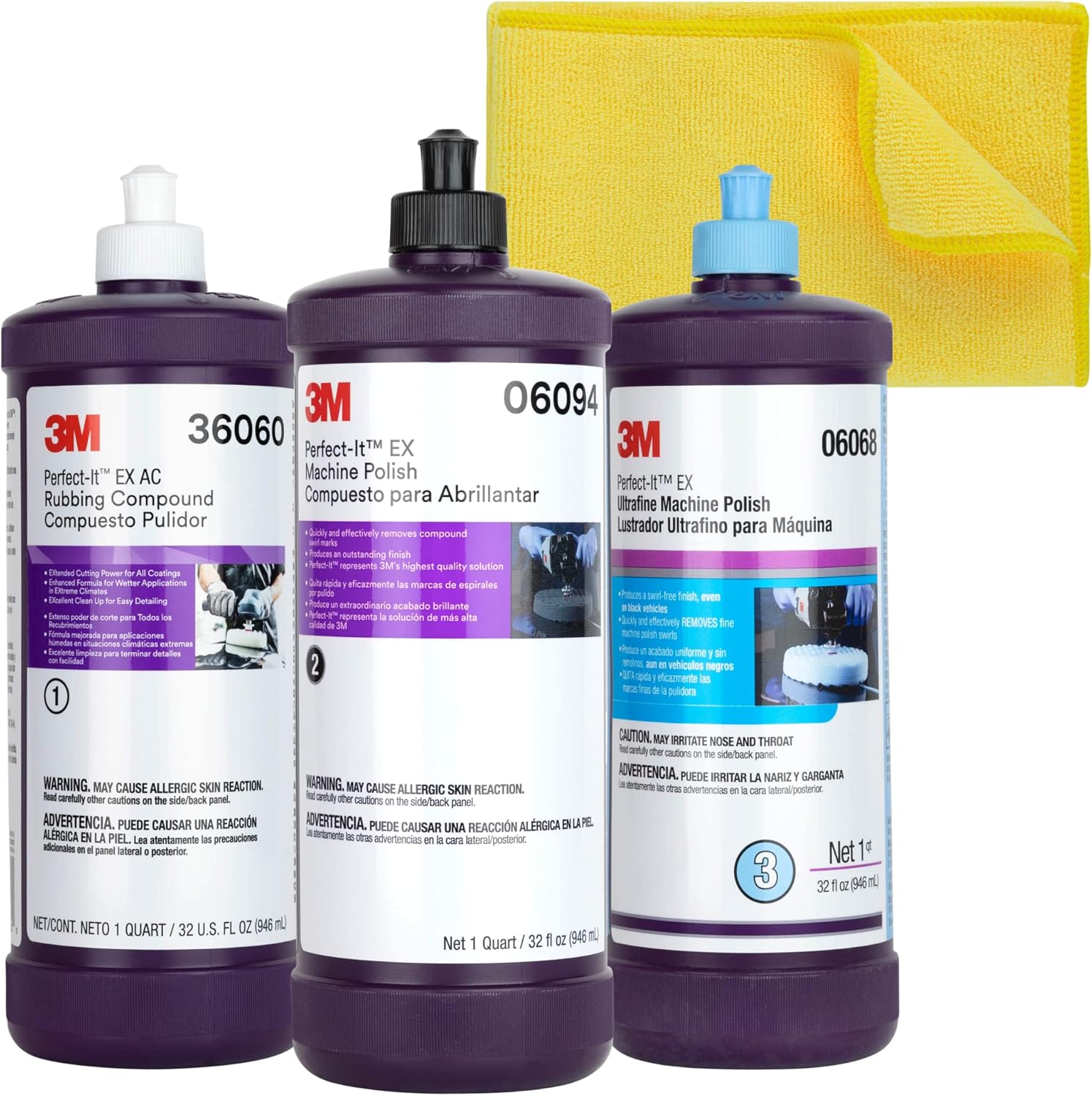 81-rgtPhTL._AC_SL1500_.jpg 3M Perfect It Buffing and Polishing Kit | 36060 06094 06068 Rubbing Compound, Machine Polish, Ultrafine | Buffing, Car Polishing Kit Bundled with Kangaroobands Microfiber Cloth - Image 1