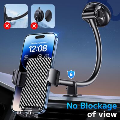 Phone Holders for your Car [Long Flexible Neck] Car Phone Mount [Anti-Shake Stabilizer] Cell Phone Holder Car for Dashboard Windshield Automotive Accessories Fit for iPhone Android Smartphone - Image 2