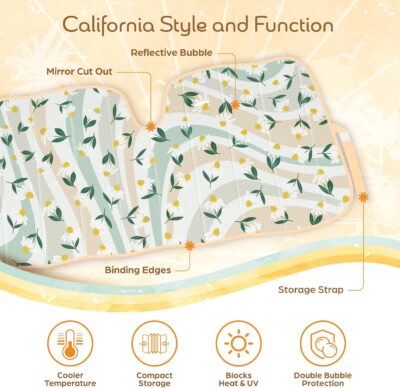 C&C Sage Floral Car Windshield Sun Shade - Sun Visor Sunshade for Car Windshield - Window Shades for Cars, SUV & Truck - Dash Cover UV Protection for Front Window Shade Accessories - 57" x 27" - Image 3