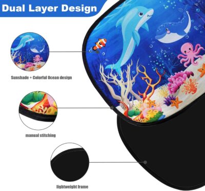 ABSOFINE Car Window Sun Shades for Baby Kids 2 Pack 19"x14", Ocean World Window Shades Sun Blocker Cover, Baby Car Shades for Back Windows with 8 Suction Cups and Storage Bag, Anti Glare & UV - Image 3
