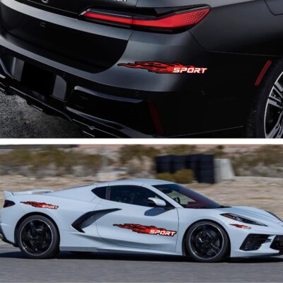 TOMALL 6Pcs Sport Flame Graphics Car Body Side Stickers Flame Racing Sports Stripe Decal for Car Universal Vinyl Self-Adhesive Decal Decoration Accessories for Truck SUV Off-Road Vehicles (Red) - Image 5