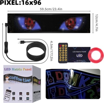 Eachbid Programmable Scrolling LED Sign, 23.4"x4.7", USB Flexible Digital Sign, APP Control, Custom DIY Editor Text, Patterns, Animations, for Car, Store, School, Hotel - Image 7