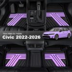 Floor Mats Fit for Honda Civic 2022-2025 2026 Sedan Hatchback Si (Include Sport,Not for Hybrid), with&w/o USB Port | for Acura Integra 2023-2026, All Weather Car Floor Liners, Black & Purple - Image 3