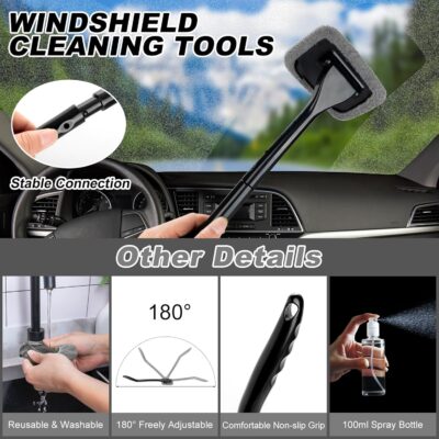 AUTODECO Car Cleaning Kit, Car Vacuum Interior Detailing Cleaner Kit with High Power Handheld Vacuum, Brush Set, Windshield Tool, Duster, Towels, Complete Car Care Tools for Women (Black) - Image 4