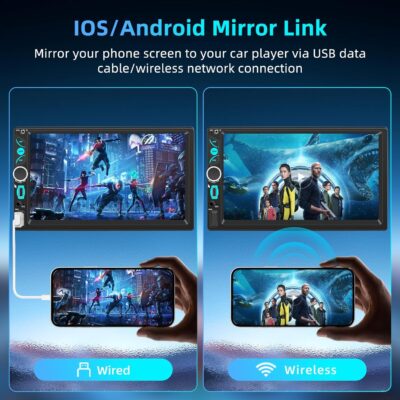 7" Wireless Double Din Car Stereo with Carplay, Android Auto, Bluetooth, Multimedia Car Audio Support Mirror Link, Backup Camera, FM/AM, HD Touchscreen, Aux Input Car Audio Receivers - Image 3