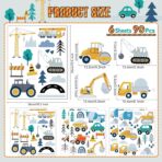 Construction Wall Stickers - 6 Sheets 90 Pcs Construction Themed Trucks Excavator Crane Wall Decals Peel and Stick Wall Decors for Kids Baby Bedroom Boys Room Nursery Playroom - Image 4