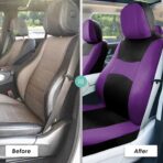 FH Group Light & Breezy Cloth Full Set Car Seat Covers (Purple/Black) Combo Set: Steering Wheel Cover, Seat Belt Pads and Black Vinyl Floor Mats – Universal Fit for Cars Trucks & SUVs - Image 6